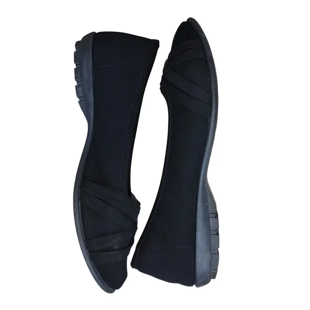 Harborsides Flats Women’s 9 Black Strappy Memory Foam Casual Comfort Dress Shoes